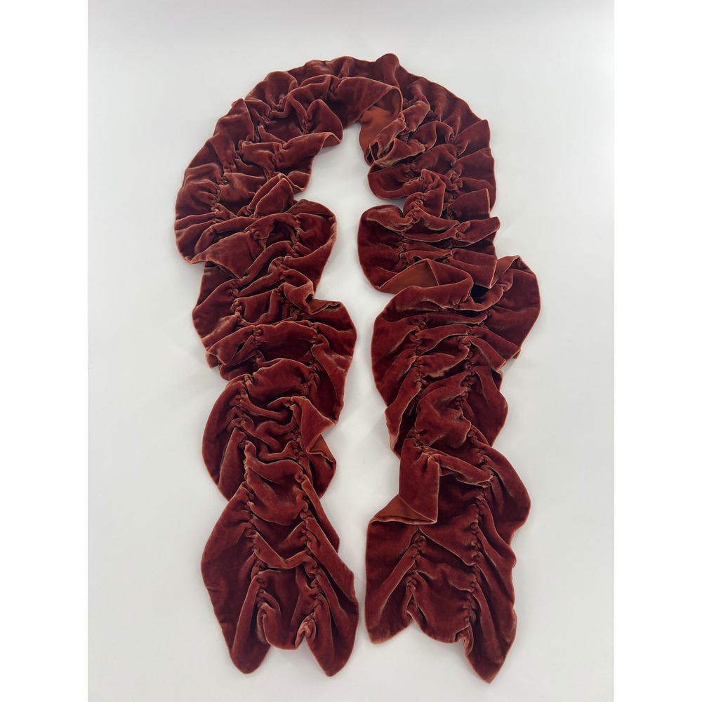 Vintage Betsey Johnson Rust Silk Blend Velvet Ruffled Scrunch Scarf Maximalist